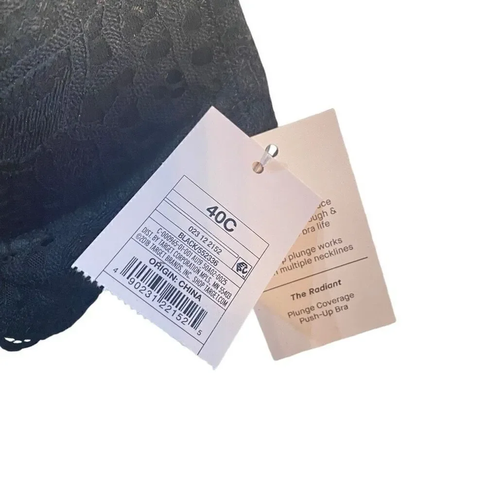 Auden NWT black size 40C the Radiant plunge cover push up bra black lace